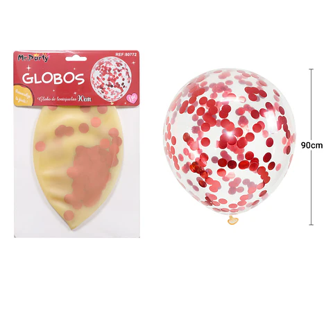 Globos de látex con confetti de redondo rojo 90cm