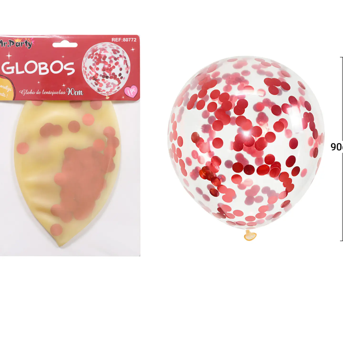 Globos de látex con confetti de redondo rojo 90cm 2