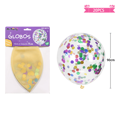 Globos de látex con confetti de redondo multicolor 90cm