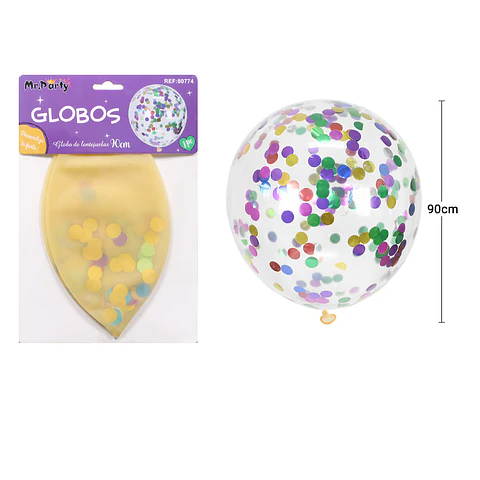Globos de látex con confetti de redondo multicolor 90cm