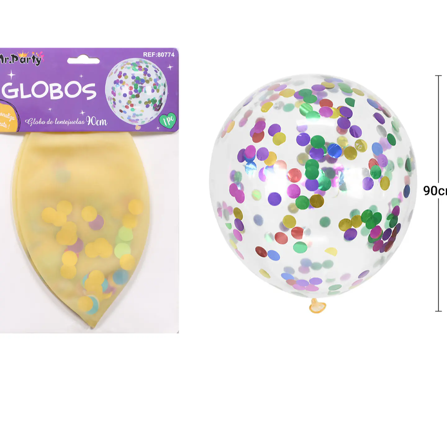 Globos de látex con confetti de redondo multicolor 90cm 2