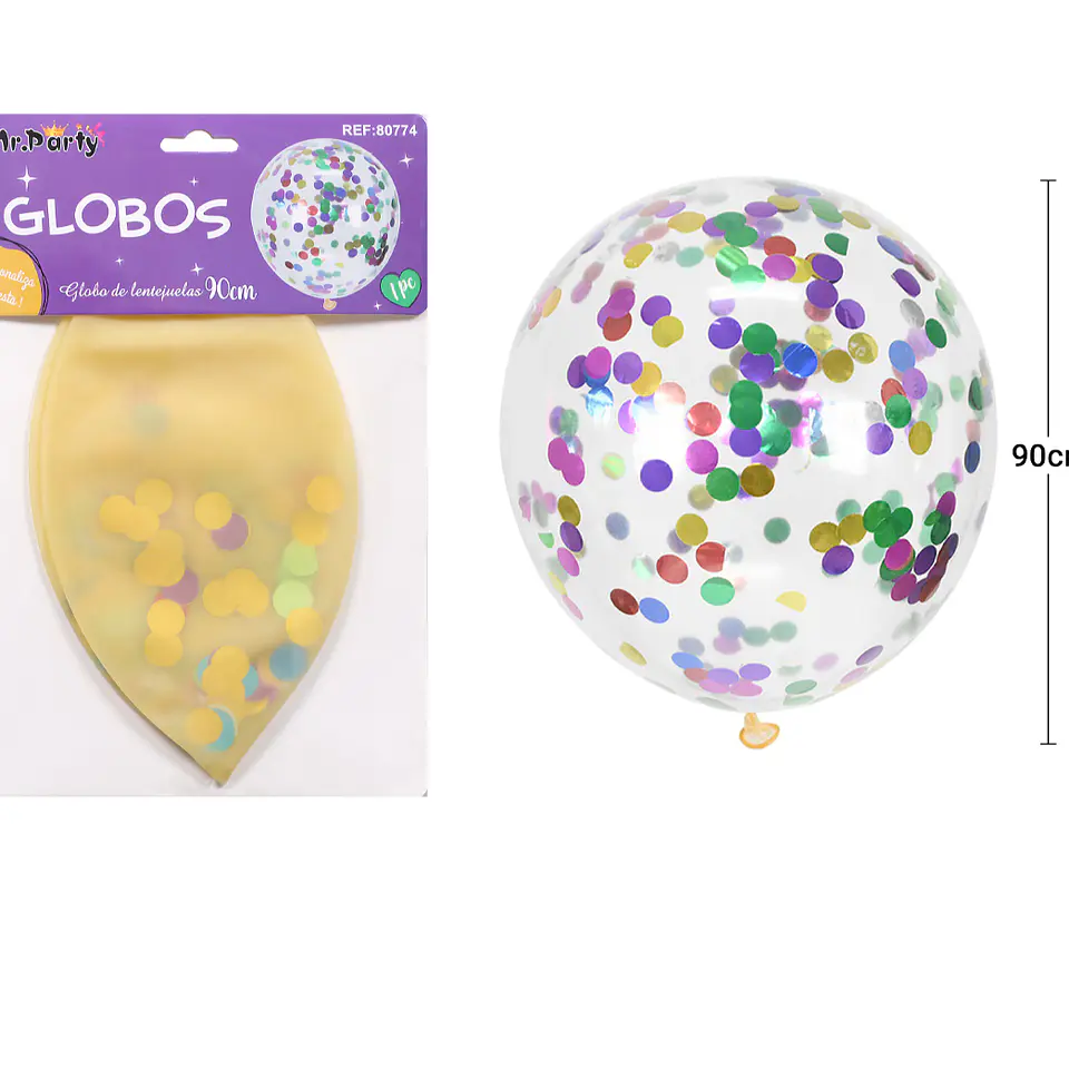 Globos de látex con confetti de redondo multicolor 90cm 2