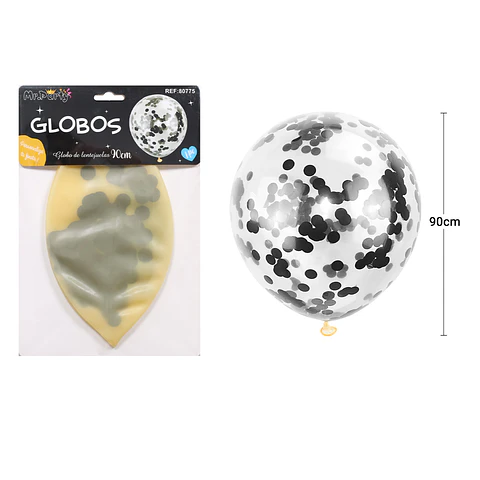 Globos de látex con confetti de redondo negro 90cm