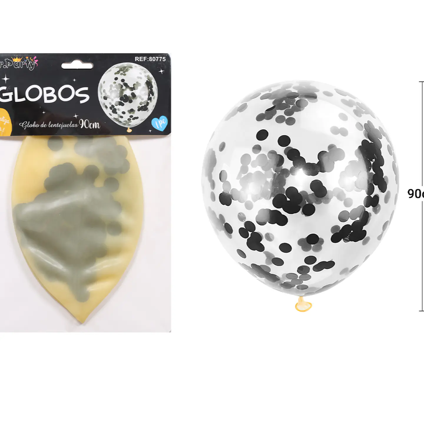 Globos de látex con confetti de redondo negro 90cm 2