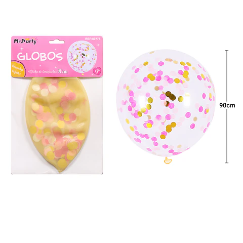 Globos de látex con confetti de redondo dorado y rosa 90cm