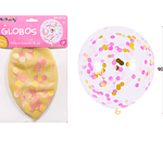 Globos de látex con confetti de redondo dorado y rosa 90cm