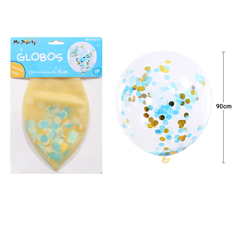 Globos de látex con confetti de redondo dorado y azul 90cm