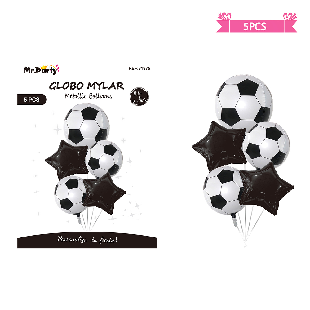 Set de globos metálicos fútbol 5pcs 