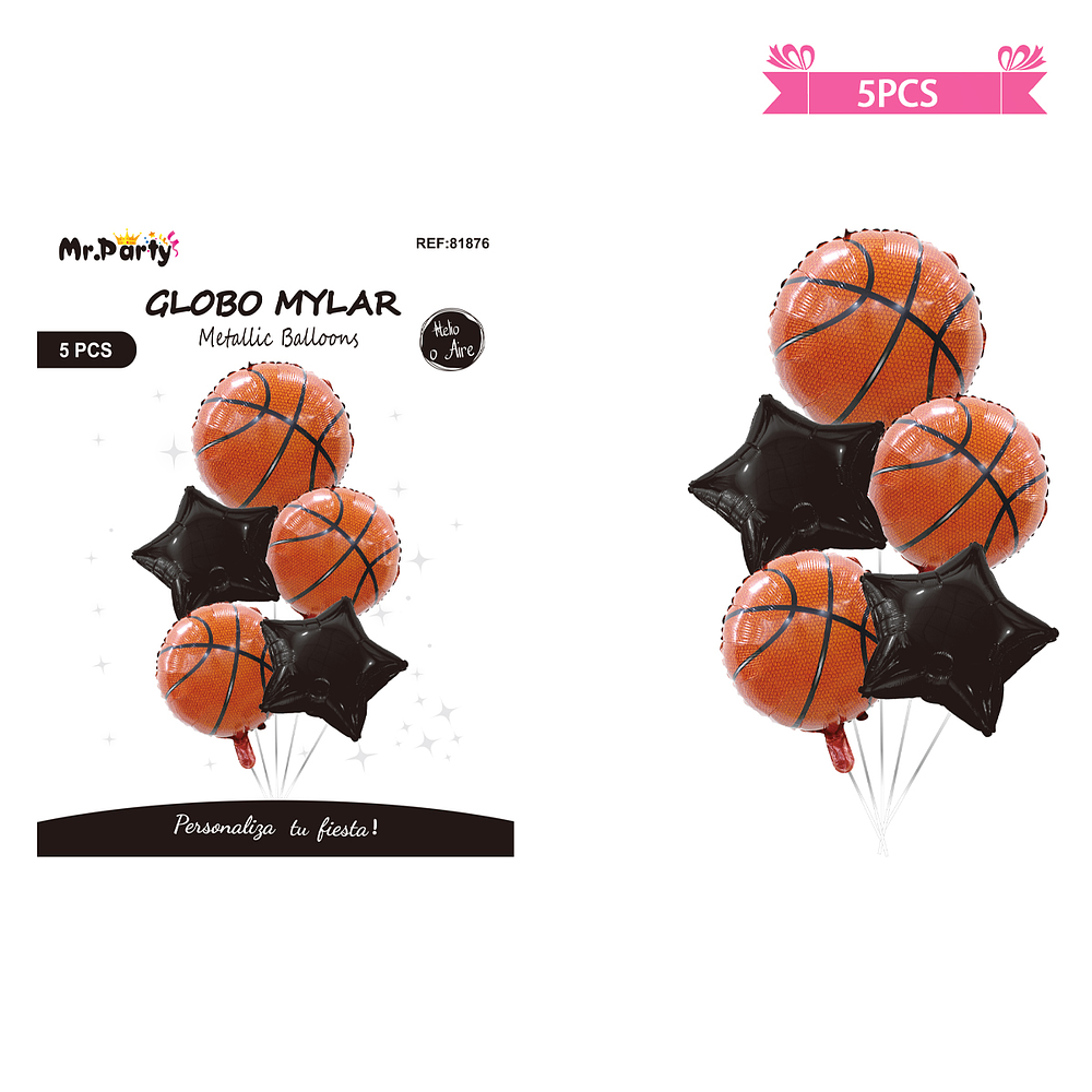 Set de globos metálicos baloncesto 5pcs