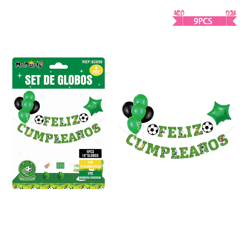 Set de globos látex y guirnalda con fútbol 9pcs 1