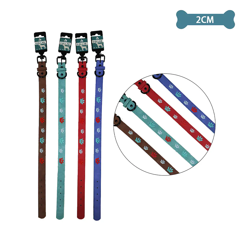 Collar PU con diseño huella bordado Color Aleatorio 2.0cm 12pcs 1