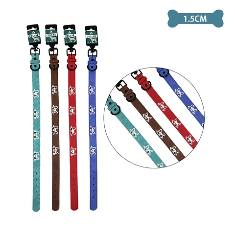 Collar PU con diseño perro bordado Color Aleatorio 1.5cm 12pcs