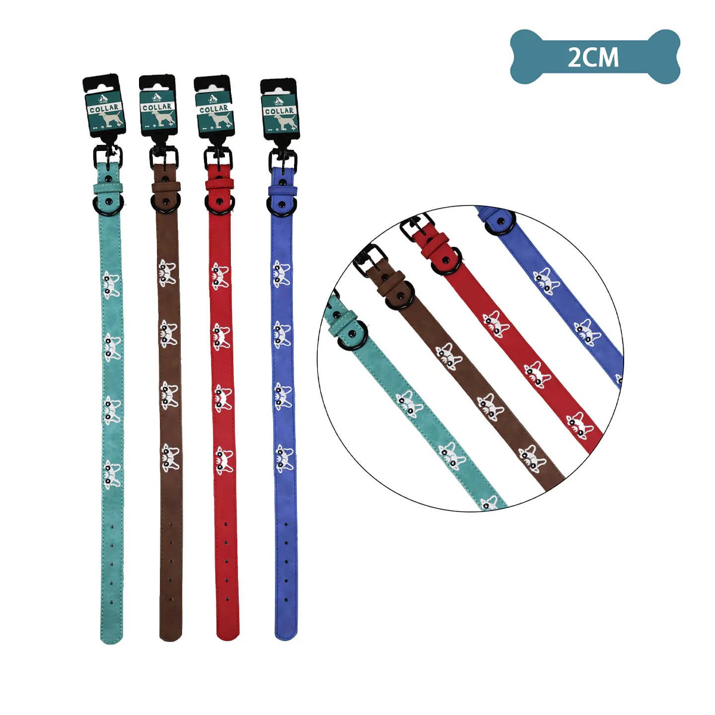Collar PU con diseño perro bordado Color Aleatorio 2.0cm 12pcs 1