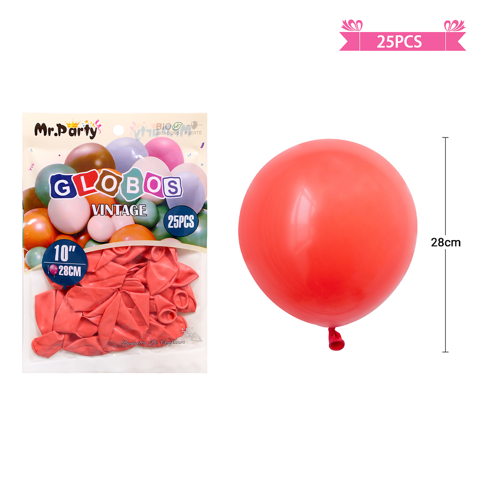 Globos vintage retro de látex rojo 28cm 25pcs