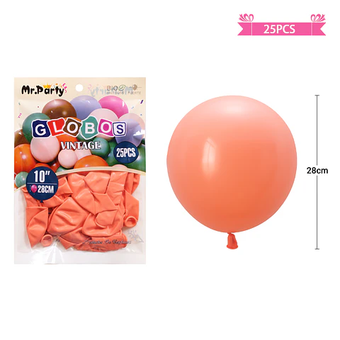 Globos vintage retro de látex color durazno 28cm 25pcs