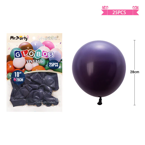 Globos vintage retro de látex morado 28cm 25pcs