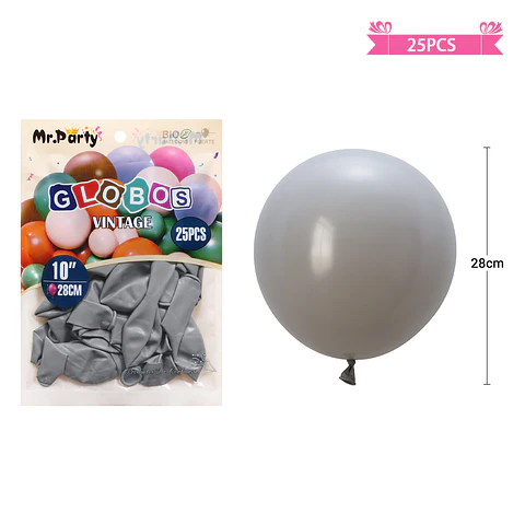 Globos vintage retro de látex gris 28cm 25pcs