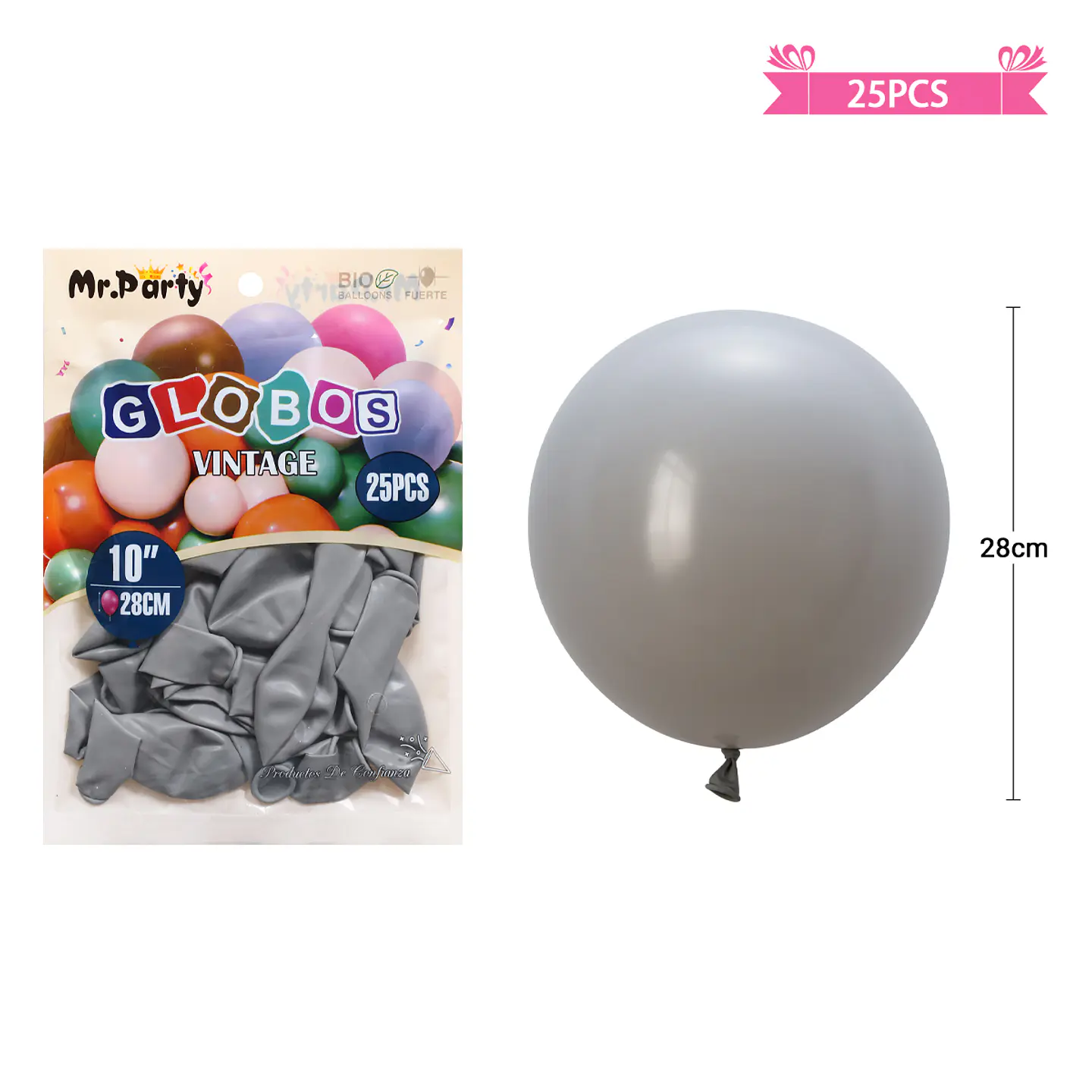Globos vintage retro de látex gris 28cm 25pcs 1