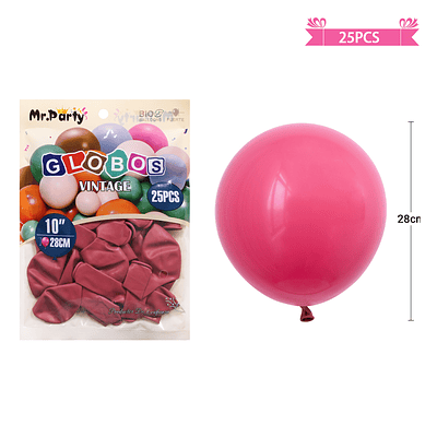 Globos vintage retro de látex fuscia 28cm 25pcs