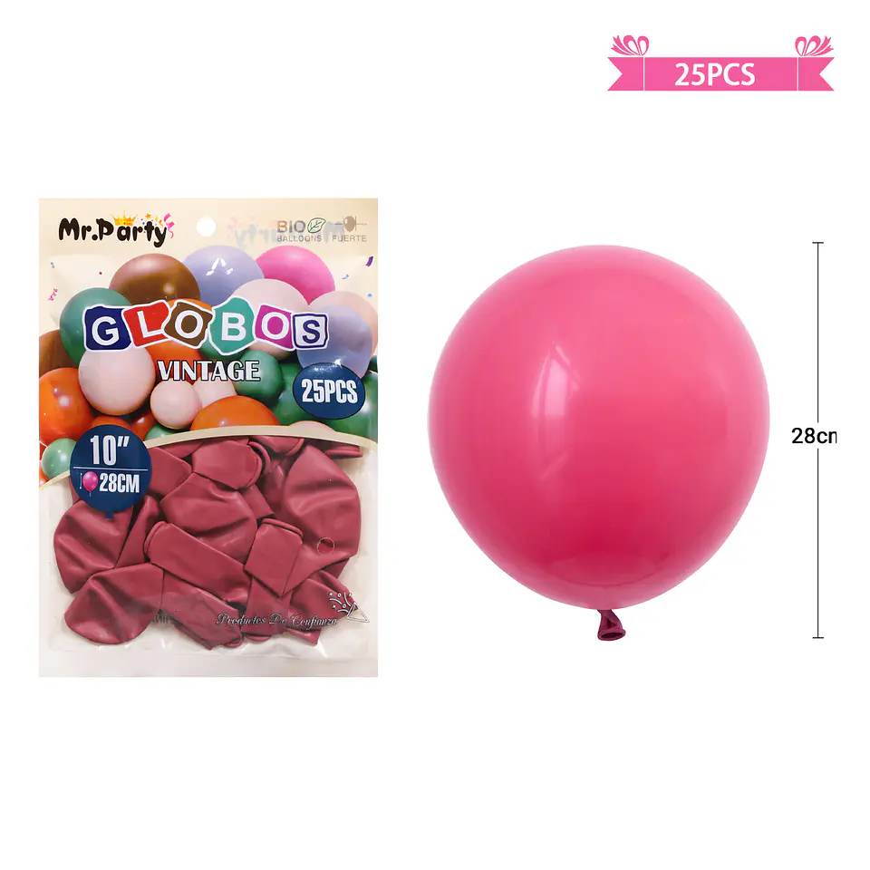 Globos vintage retro de látex fucsia 28cm 25pcs 1