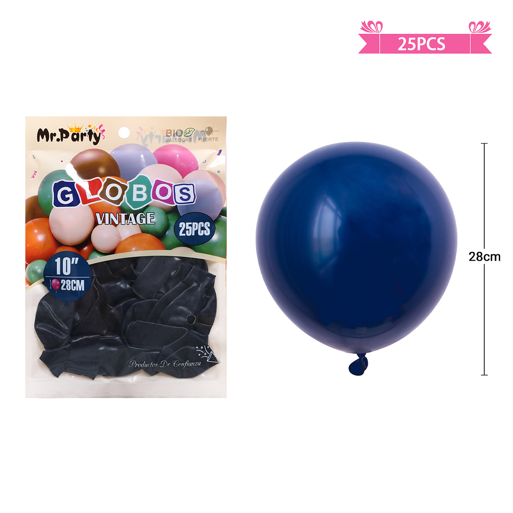 Globos vintage retro de látex azul oscuro 28cm 25pcs