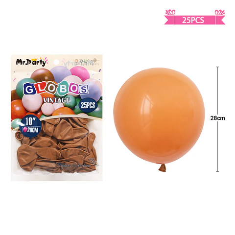 Globos vintage retro de látex color cacao 28cm 25pcs
