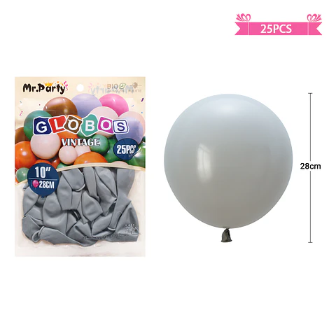 Globos vintage retro de látex gris 28cm 25pcs