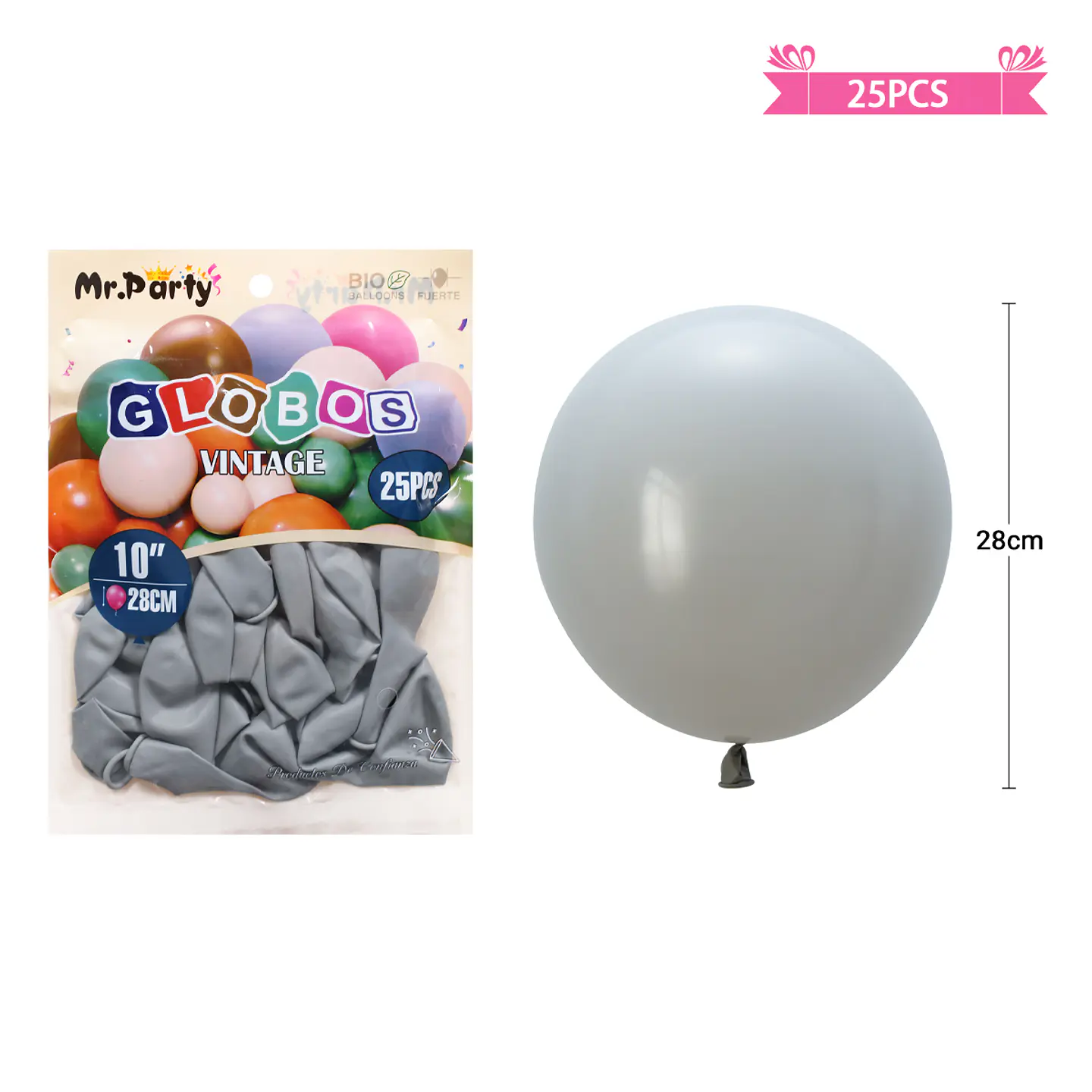 Globos vintage retro de látex gris 28cm 25pcs 1