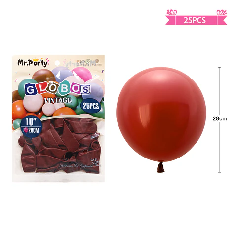 Globos vintage retro de látex rojo 28cm 25pcs