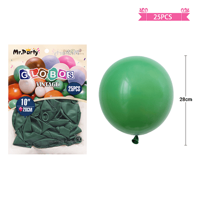 Globos vintage retro de látex verde 28cm 25pcs