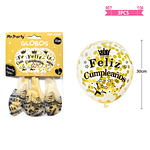Globos de látex con confetti redondo dorado feliz cumpleaños 30cm 3pcs