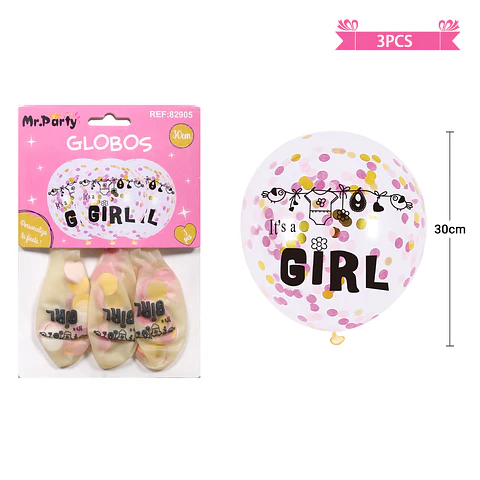 Globos de látex con confetti redondo dorado y rosado baby shower 30cm 3pcs