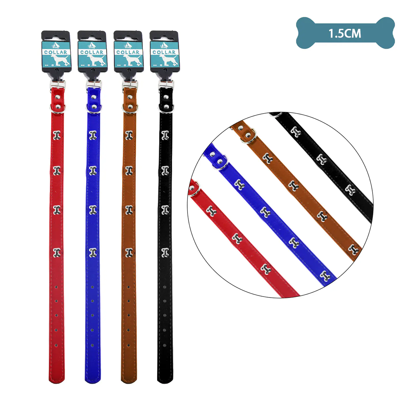 Collar PU con tachuelas de hueso Color Aleatorio 1.5cm 12pcs 1
