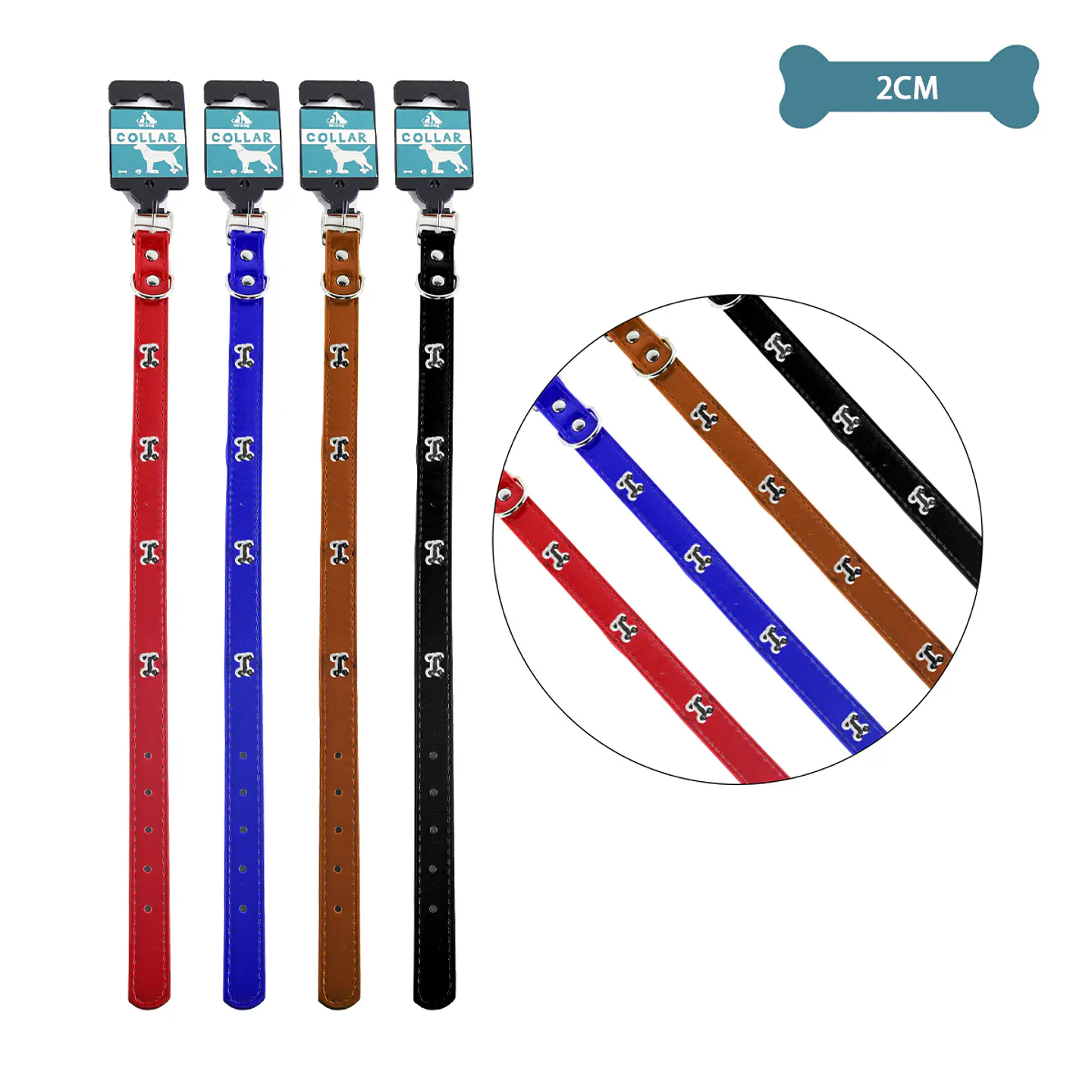 Collar PU con tachuelas de hueso Color Aleatorio 2.0cm 12pcs 1