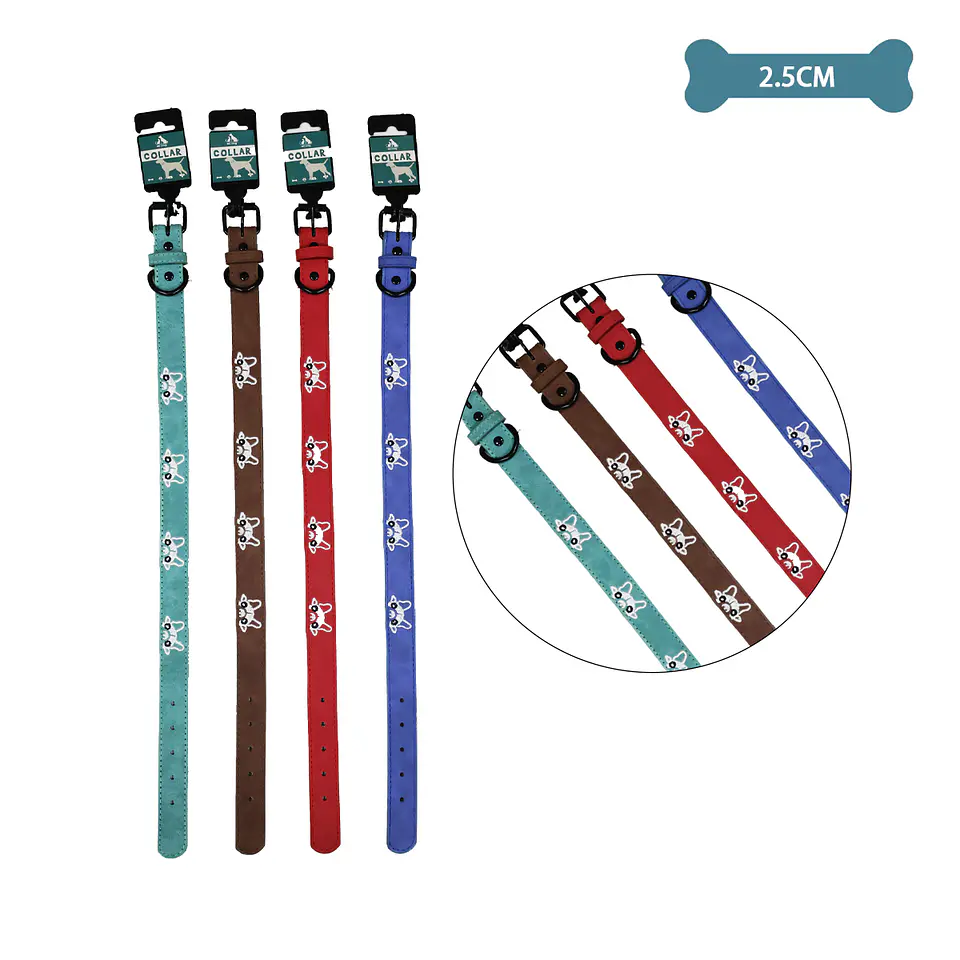 Collar PU con diseño perro bordado 2.5cm 12pcs 1