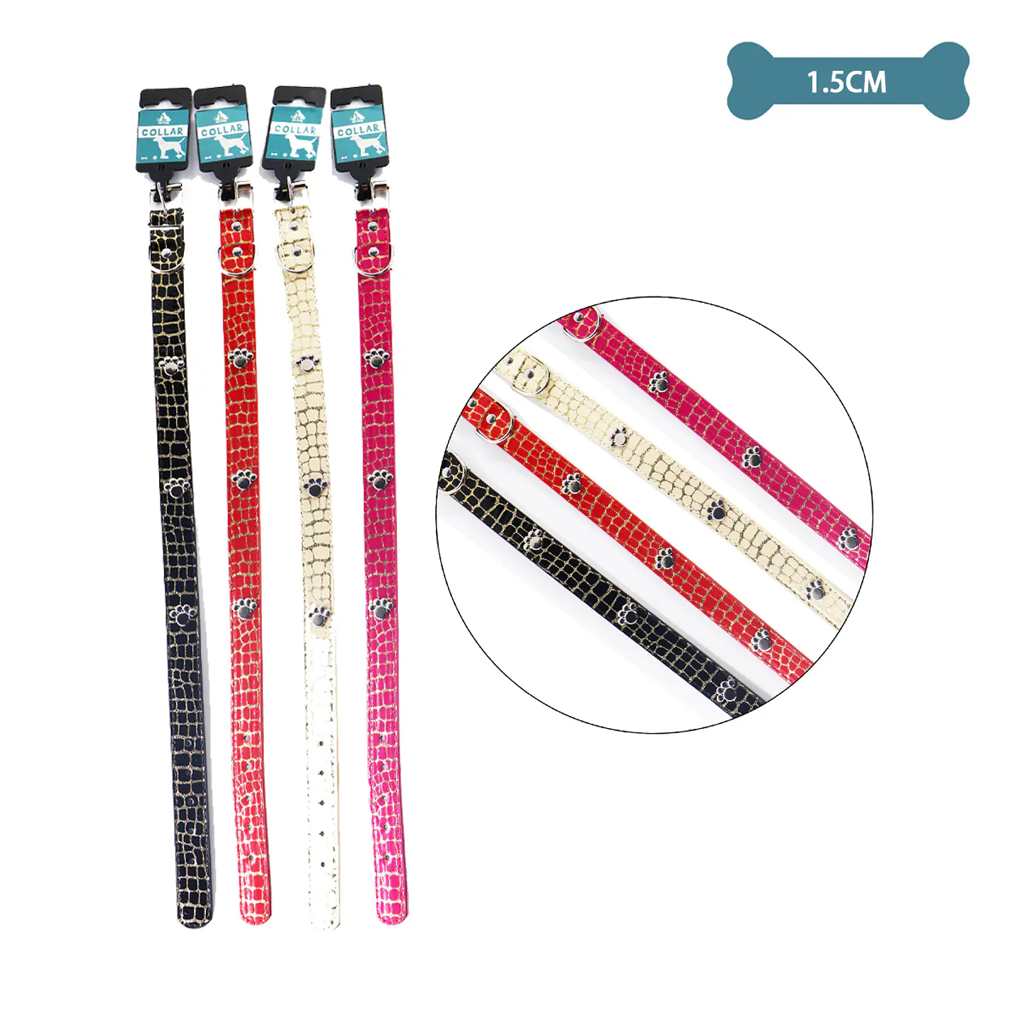 Collar PU con tachuelas de huella Color Aleatorio 1.5cm 12pcs 1