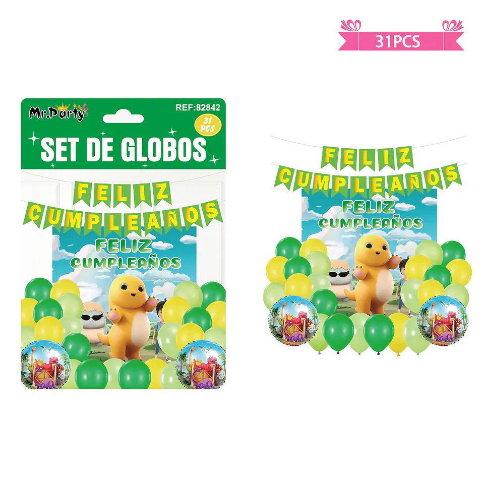 Set de globos látex con fondo de dinosaurios 31pcs 1