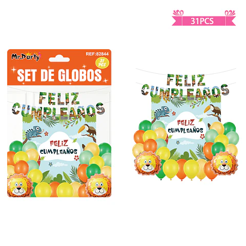 Set de globos látex con fondo de animales 31pcs