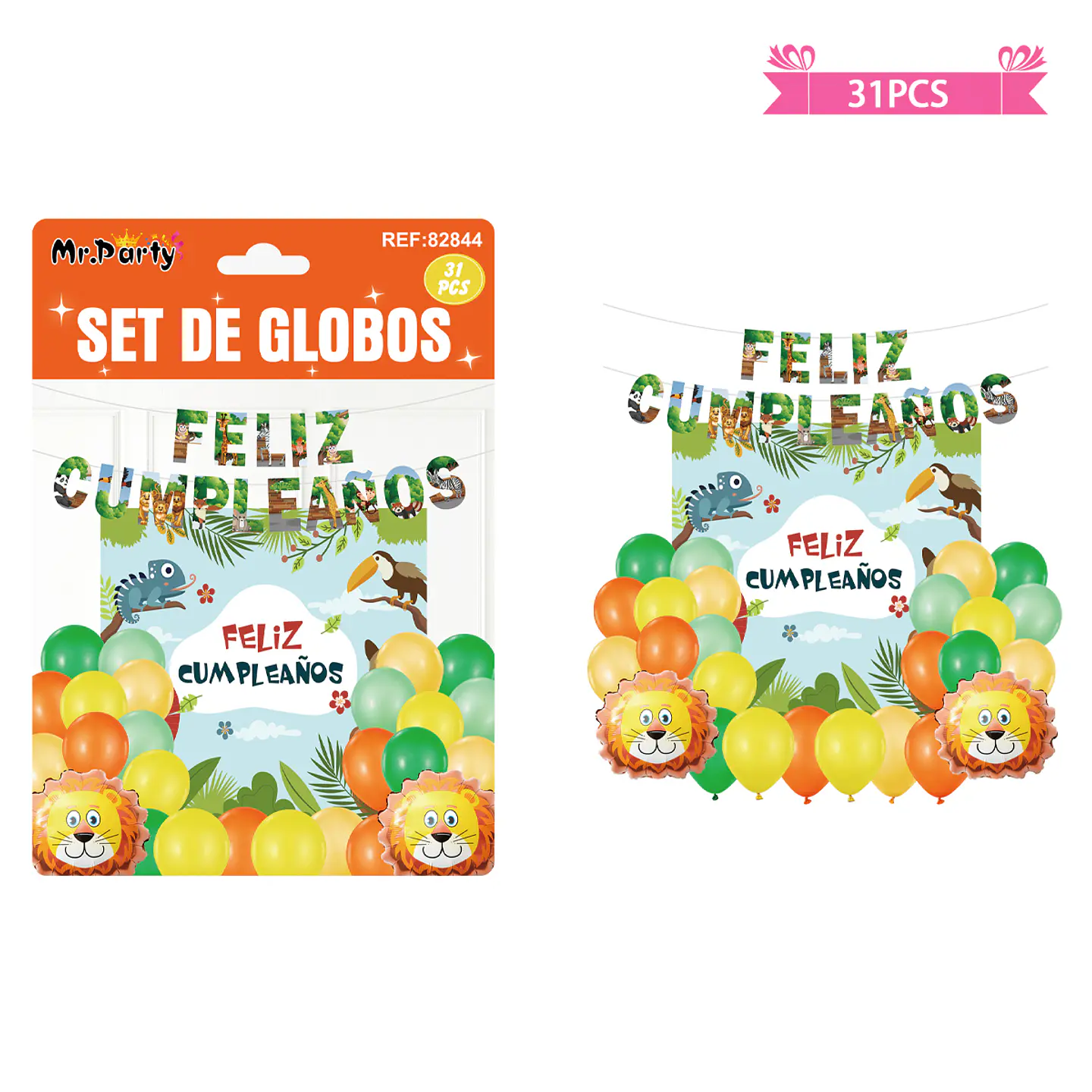 Set de globos látex con fondo de animales 31pcs 1