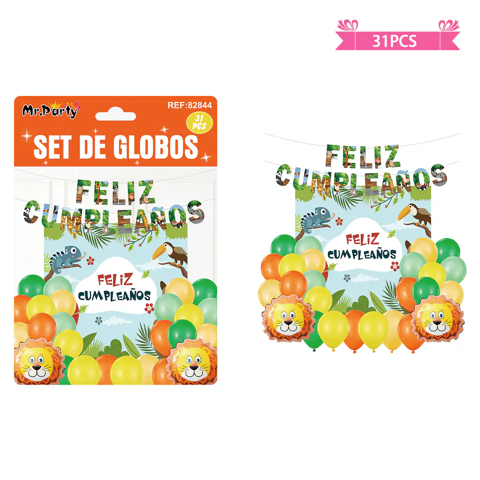 Set de globos látex con fondo de animales 31pcs 1
