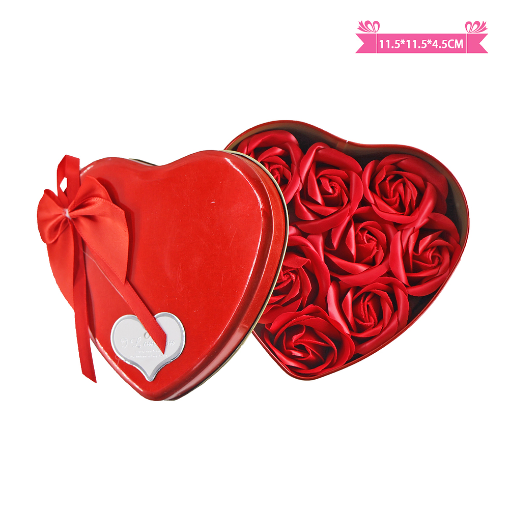 Caja corazón de regalo con 9 flores de jabón 11.5*11.5*4.5cm