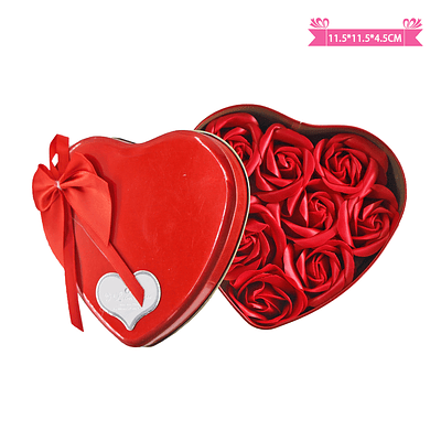 Caja corazón de regalo con 9 flores de jabón 11.5*11.5*4.5cm