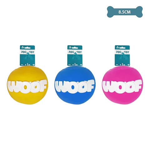 Pelota WOOF para mascotas color aleatorio 8.5cm 60g
