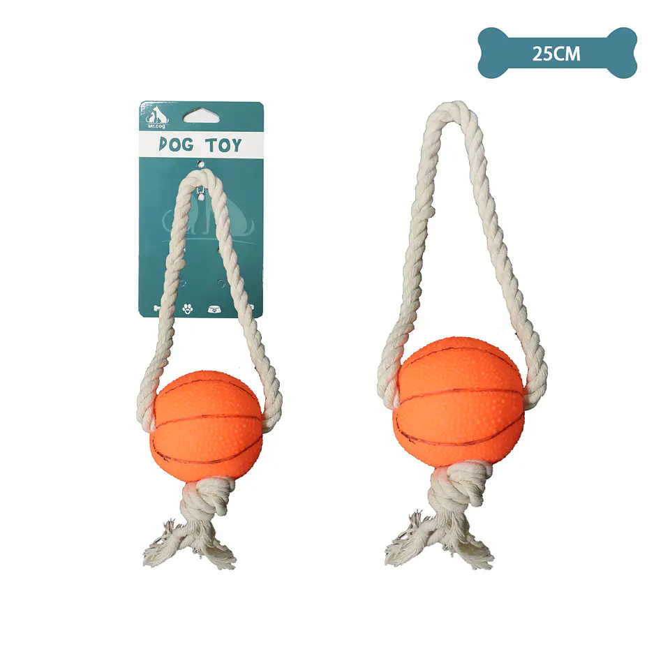 Baloncesto blanco con cuerda para mascotas 25cm 60g 1