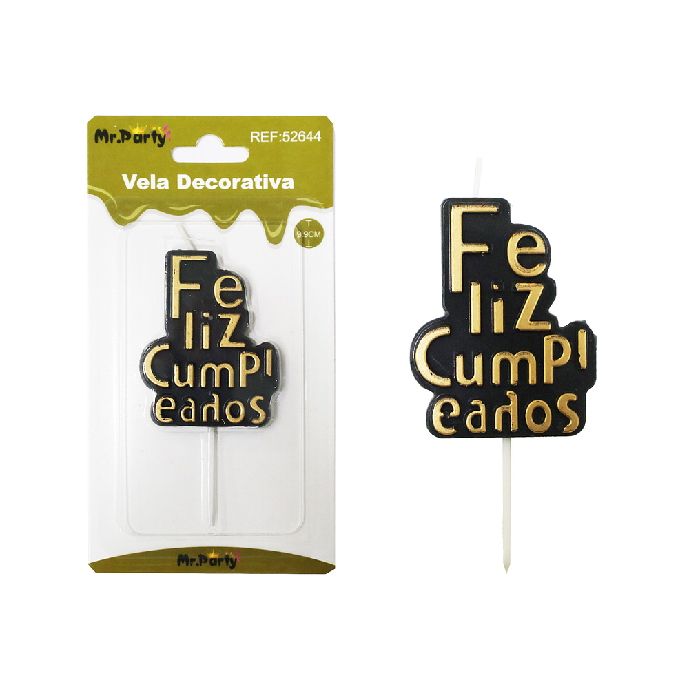 Vela de feliz cumpleaños negro y dorado 9.9cm
