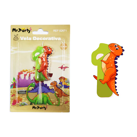 Vela de número 1 con dinosaurio 9.5cm