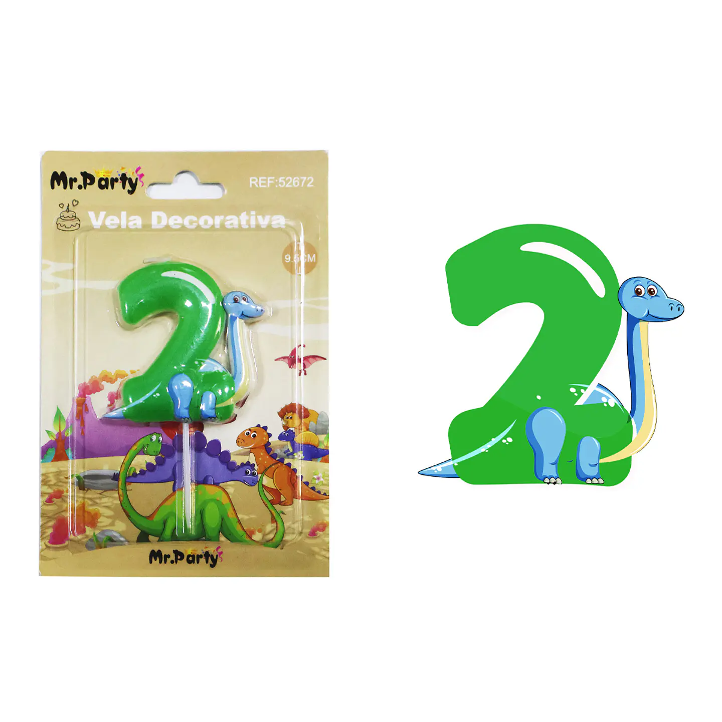 Vela de número 2 con dinosaurio 9.5cm 1