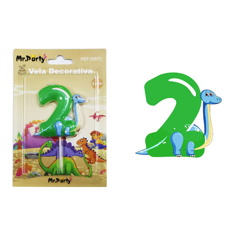 Vela de número 2 con dinosaurio 9.5cm 1