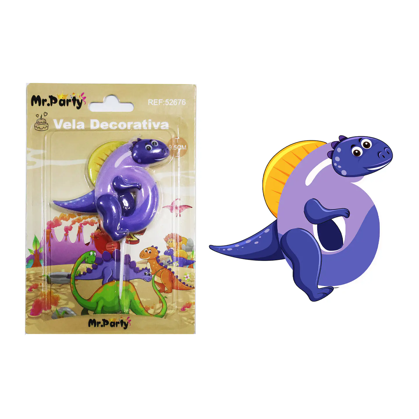 Vela de número 6 con dinosaurio 9.5cm 1