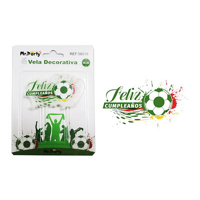 Vela de feliz cumpleaños con fútbol verde 8cm